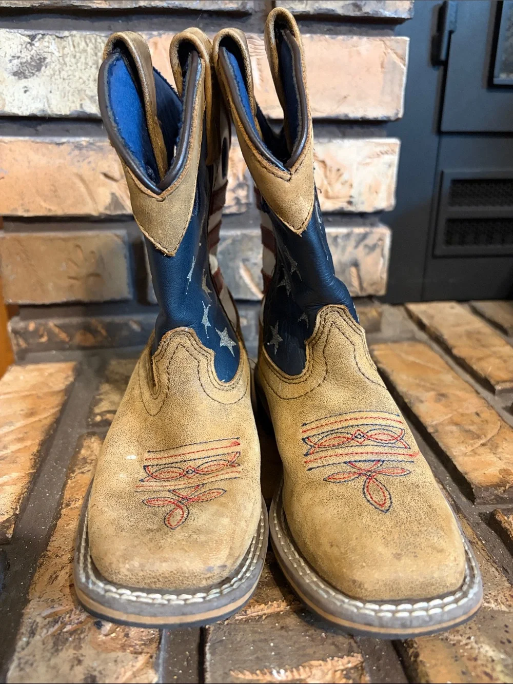 Cody James Kids Broad Square Toe USA Flag Western Cowboy Boots Size 11D